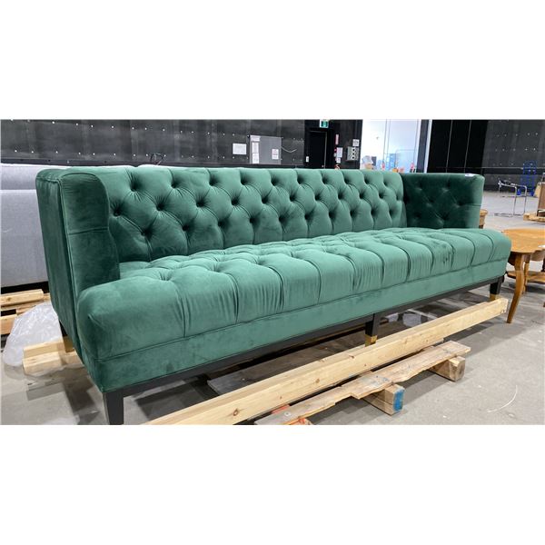 FOREST GREEN COUCH WITH BLACK/GOLD LEGS