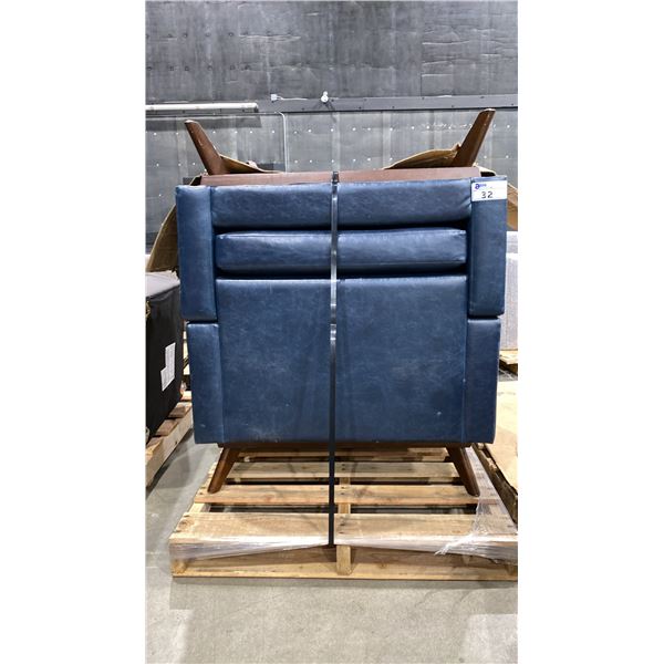 PAIR OF BLUE LEATHER MODERN ARMCHAIRS