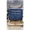 Image 1 : PAIR OF BLUE LEATHER MODERN ARMCHAIRS