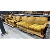 Image 2 : 3 PC GOLD FABRIC COUCH, LOVESEAT & ARMCHAIR SET WITH CARVED WOOD ACCENTS
