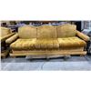 Image 4 : 3 PC GOLD FABRIC COUCH, LOVESEAT & ARMCHAIR SET WITH CARVED WOOD ACCENTS