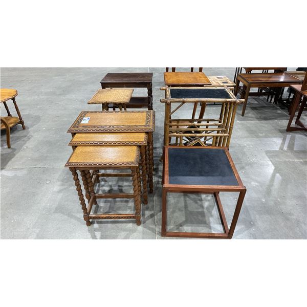 5 ASSORTED SIDE TABLES AND SET OF 3 BARLEY TWIST CARVED NESTING TABLES