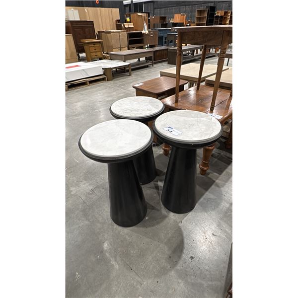 SET OF 3 MATCHING STONE TOP STOOLS/END TABLES