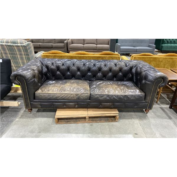 LEATHER BUTTON BACK SOFA (WORN)