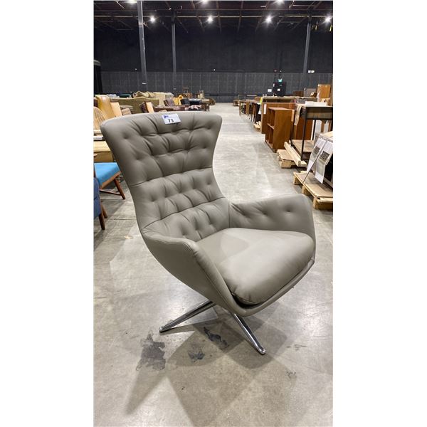 LEATHER BUTTON BACK LOUNGE CHAIR
