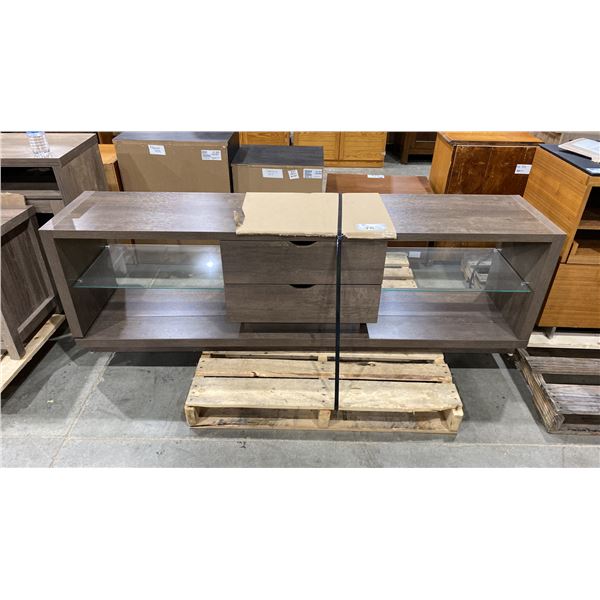 2 DRAWER TV STAND WITH GLASS SHELVES