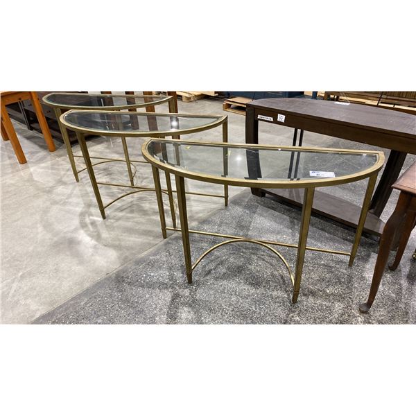 SET OF 3 MATCHING METAL AND GLASS D SHAPED TABLES