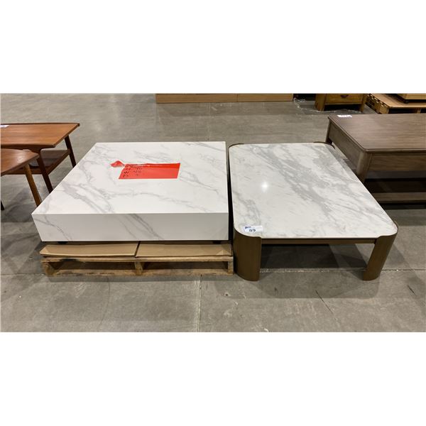 STONE TOP METAL BASE COFFEE TABLE AND STONE LOOK LINOLEUM COFFEE TABLE