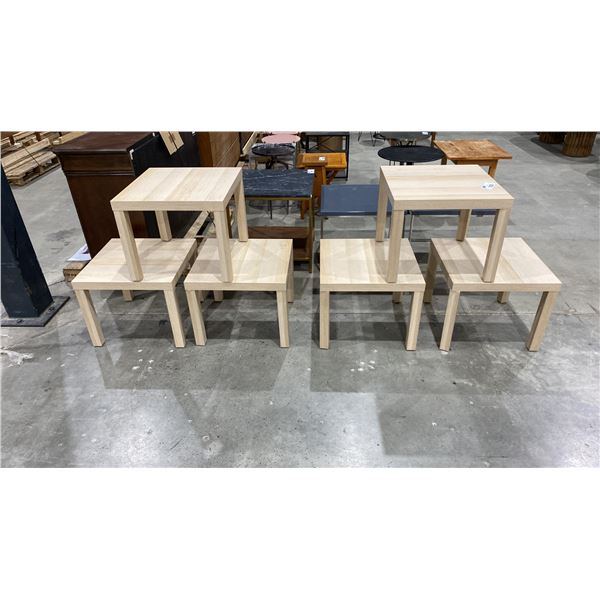 GROUP OF 6 LIGHT WOOD SQUARE SIDE TABLES