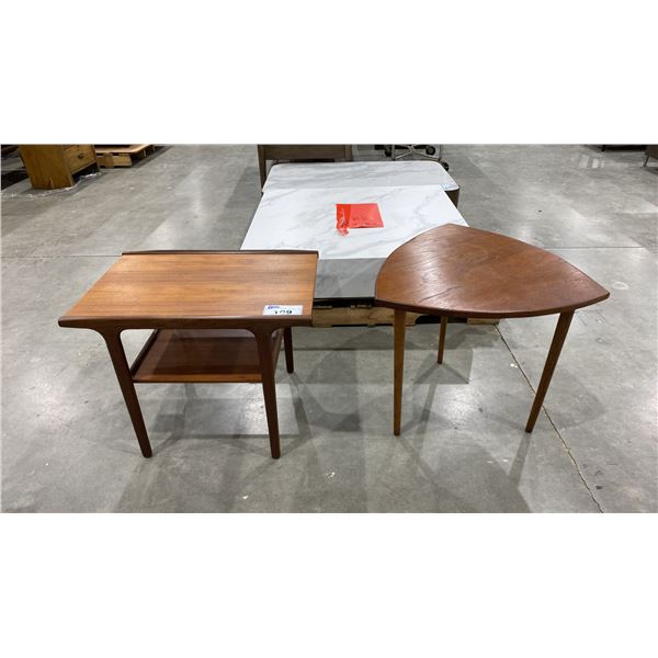 PAIR MCM DANISH TEAK END TABLES AND 3 LEGGED TEAK SIDE TABLE