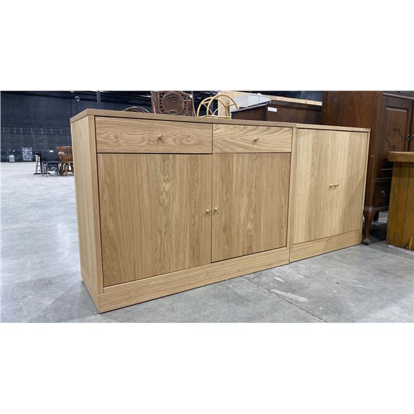 2 DRAWER, 2 DOOR CREDENZA WITH MATCHING 2 DOOR HUTCH
