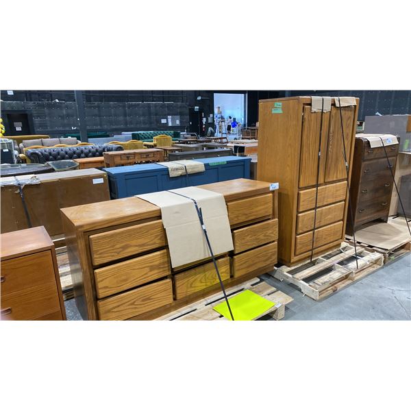 MATCHING WOOD 6 DRAWER DRESSER WITH 3 DRAWER 2 DOOR WARDROBE