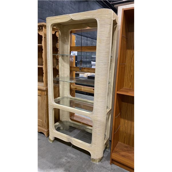 BAMBOO 4 TIER GLASS SHELVE DISPLAY CABINET WITH LIGHTING