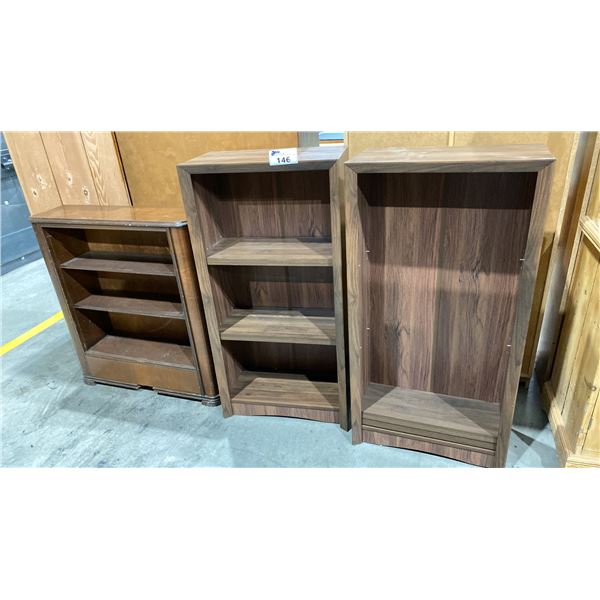 3 WOOD BOOKSHELVES, 2 MATCHING