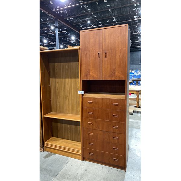 MID CENTURY DANISH MODERN 6 DRAWER WITH UPPER CUPBOARD CABINET AND BOOKSHELF