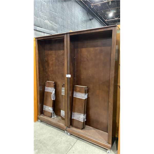 2 PC DARK WOOD MOBILE BOOKSHELVES