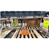 Image 2 : ROUND MID CENTURY MODERN TEAK TOP DINING TABLE WITH ORANGE METAL TULIP BASE