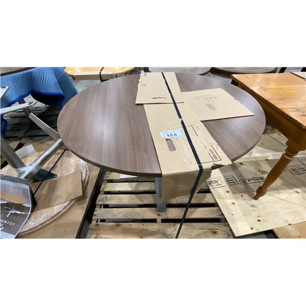 BROWN WOOD TOP MODERN DINING TABLE WITH METAL BASE