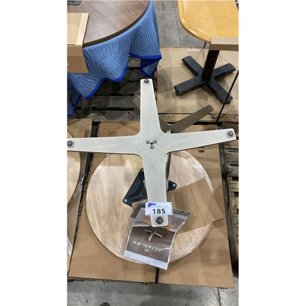 PAIR OF ROUND LIGHT WOOD TOP BISTRO TABLES WITH METAL BASES