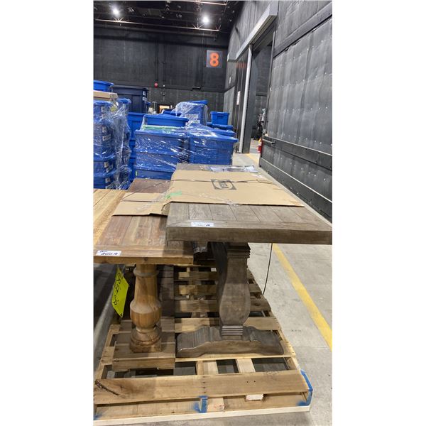 2 LONG WOODEN PLANK TABLES- COUNTER HEIGHT DINING TABLE AND HALL TABLE