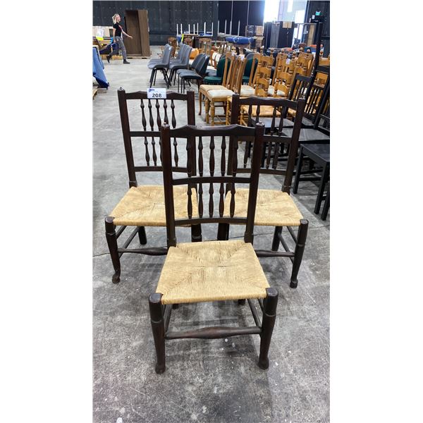 GROUP OF 3 WOVEN SEAT DINING CHAIRS