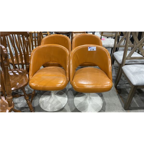 GROUP OF 4 MCM ORANGE TULIP METAL BASE SWIVEL DINING CHAIRS
