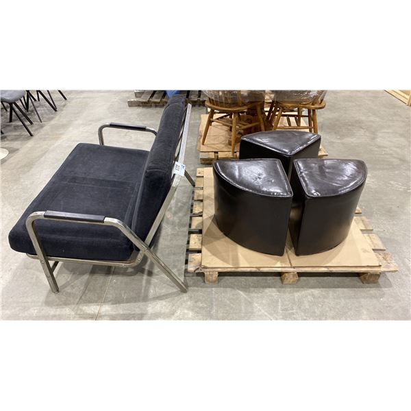 3 ASSORTED OTTOMANS & METAL FRAMED LOVESEAT