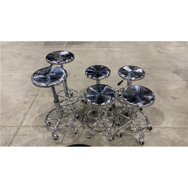 6 METAL ADJUSTABLE ROLLING STOOLS