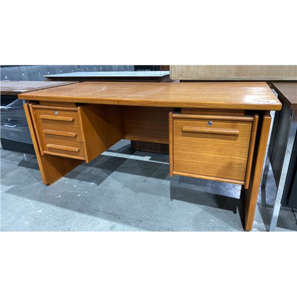 MID CENTURY DANISH MODERN TEAK 4 DRAWER LOCKING WOOD DESK WITH KEYS