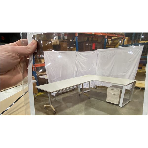 MOBILE FOLDING TABLE & WHITE MODERN 2 DRAWER DESK