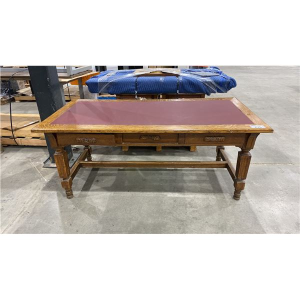 3 DRAWER SOLID WOOD LEATHER TOP DESK