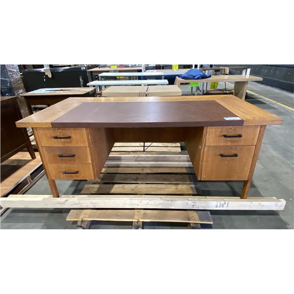 5 DRAWER SOLID WOOD DESK WITH LEATHER TOP