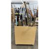 Image 1 : MOBILE WOOD BIN OF ASSORTED CURTAIN RODS