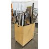 Image 2 : MOBILE WOOD BIN OF ASSORTED CURTAIN RODS