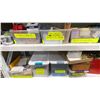 Image 5 : CONTENTS OF ENTIRE SHELVING UNIT- POSTAL BOXES, STAPLERS, CALCULATORS, GLUE, HOLE PUNCHES,