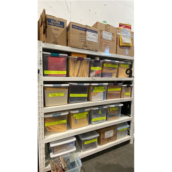 CONTENTS OF ENTIRE SHELVING UNIT- ASSORTED ENVELOPES, ROLODEX, HANGING FOLDERS, MAIL ROOM SUPPLIES