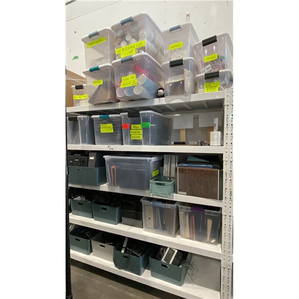 CONTENTS OF ENTIRE SHELVING UNIT- OFFICE TELEPHONE SETS, FILE FOLDERS, PIZZA BOXES, BEVERAGE CUPS &