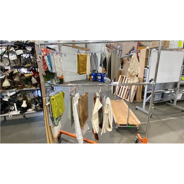 GROUP OF ASSORTED TABLE CLOTHS, PLACEMATS, TOWELS *RACK INCLUDED*