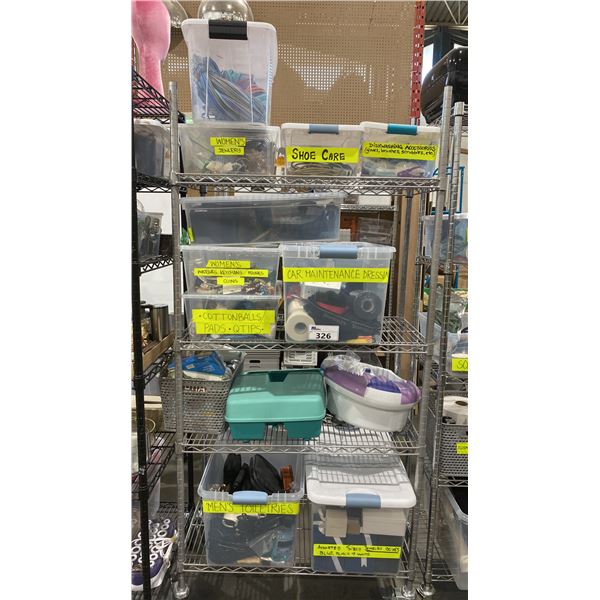 CONTENTS OF ENTIRE RACK- JEWELRY, TOILETRIES, FOOT BATHS, WIRE, CLEANING ITEMS & MORE