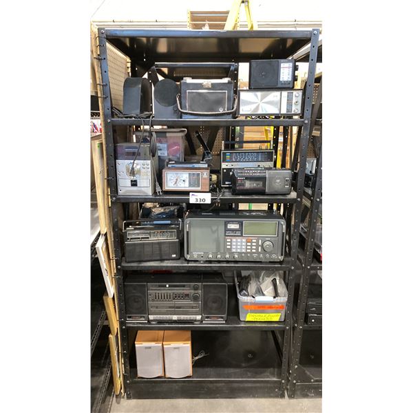 ENTIRE SHELVING UNIT OF ASSORTED VINTAGE RADIOS *SHELVING UNIT NOT INCLUDED*