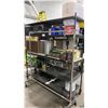 Image 1 : CONTENTS OF ENTIRE RACK- SPEAKERS, FAUX PLANTS, GARBAGE CANS, VINTAGE TACKLE BOX, WATER CARRIERS,