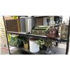 Image 4 : CONTENTS OF ENTIRE RACK- SPEAKERS, FAUX PLANTS, GARBAGE CANS, VINTAGE TACKLE BOX, WATER CARRIERS,