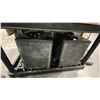 Image 8 : CONTENTS OF ENTIRE RACK- SPEAKERS, FAUX PLANTS, CAMPING ITEMS, VINTAGE TACKLE BOX, WATER CARRIERS,