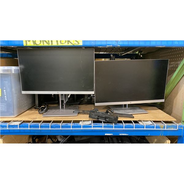 SHELF OF ASSORTED MONITORS, KEYBOARDS, MICE & CABLES