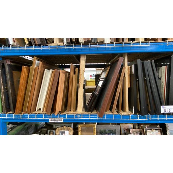 SHELF OF ASSORTED PICTURE FRAMES & ARTWORK