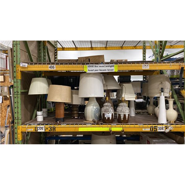 SHELF OF ASSORTED DECORATIVE TABLE LAMPS