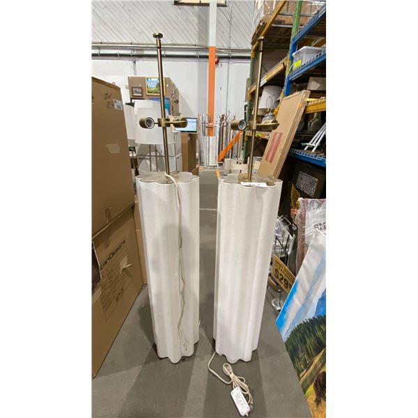 PAIR OF BRUSHED BRASS/WHITE FLOWER LAMP FLOOR LAMPS