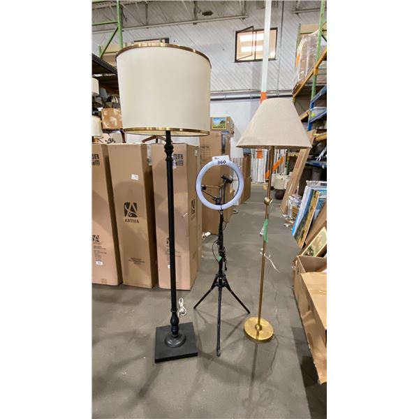 2 FLOOR LAMPS & 1 RING LIGHT WITH PHONE MOUNTS