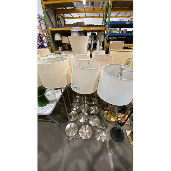 GROUP OF 12 FLOOR LAMPS - MOSTLY IDENTICAL BASES