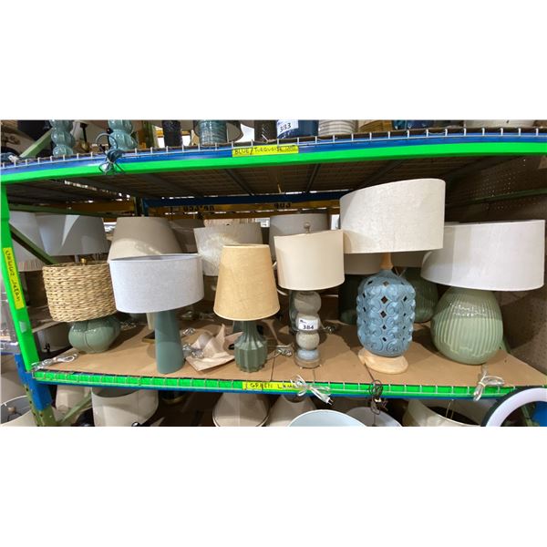 SHELF OF ASSORTED DECORATIVE TABLE LAMPS